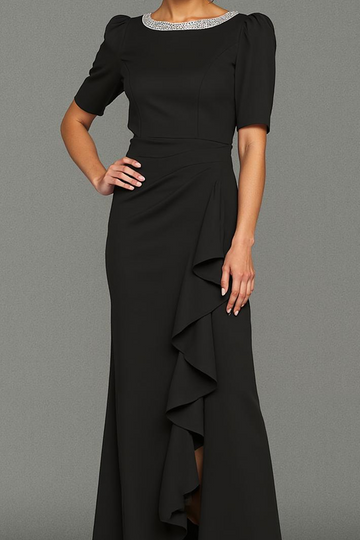 Sparkly Black Mermaid Ruffled Long Formal Dress with Slit